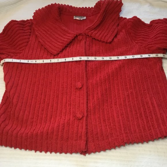 Red CHENILLE Short Button Front Jacket with Round Collar Ladies Size Large - Picture 11 of 15